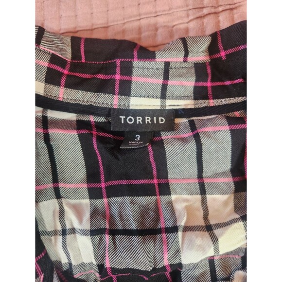 Torrid Challis Button‎ Down Long Sleeve Shirt Womens Plus Size 3X Black Plaid - Picture 3 of 6